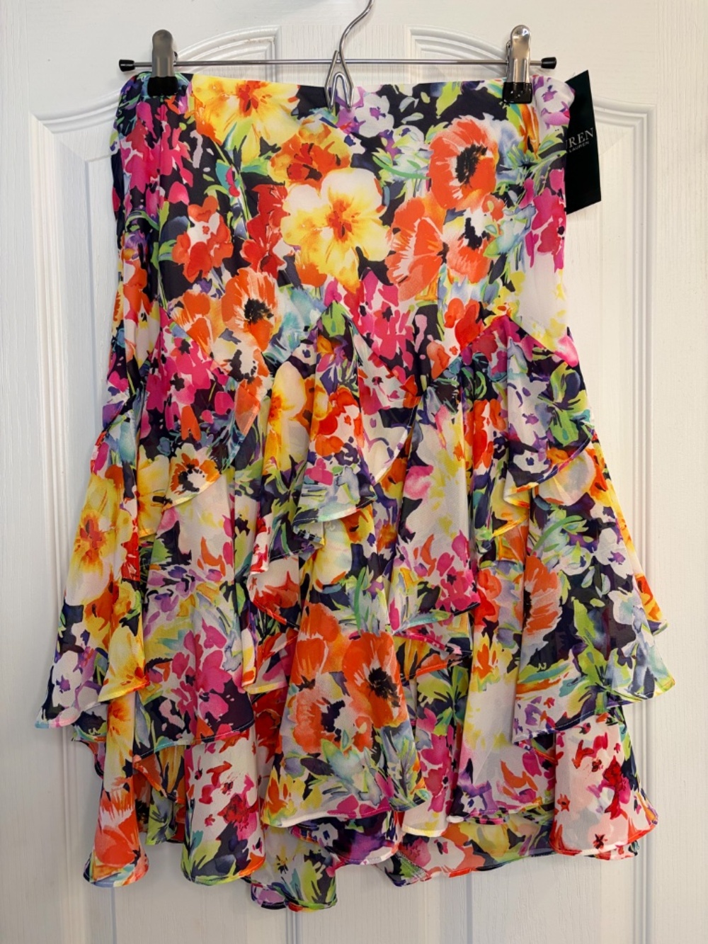 Women's Lauren Ralph Lauren Floral Handkerchief Ruffle Drop-TierSkirt 2 NWT